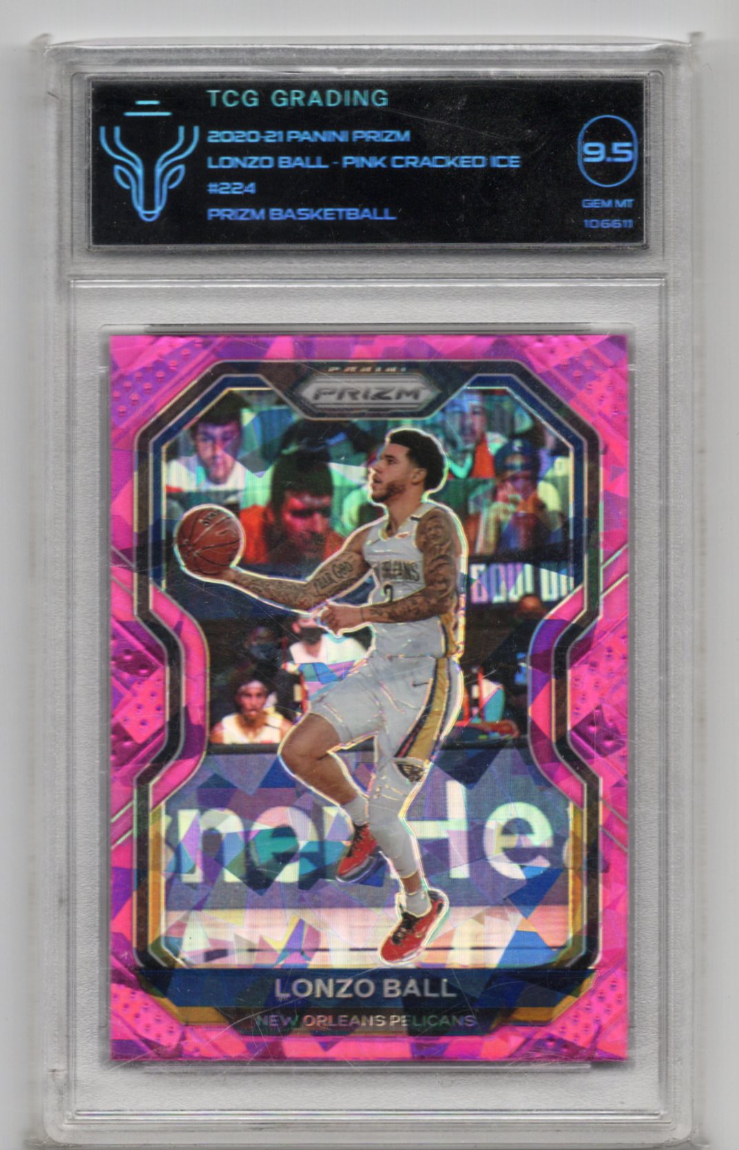 2020-21 Panini Prizm Lonzo ball Pink cracked ice TCG 9.5