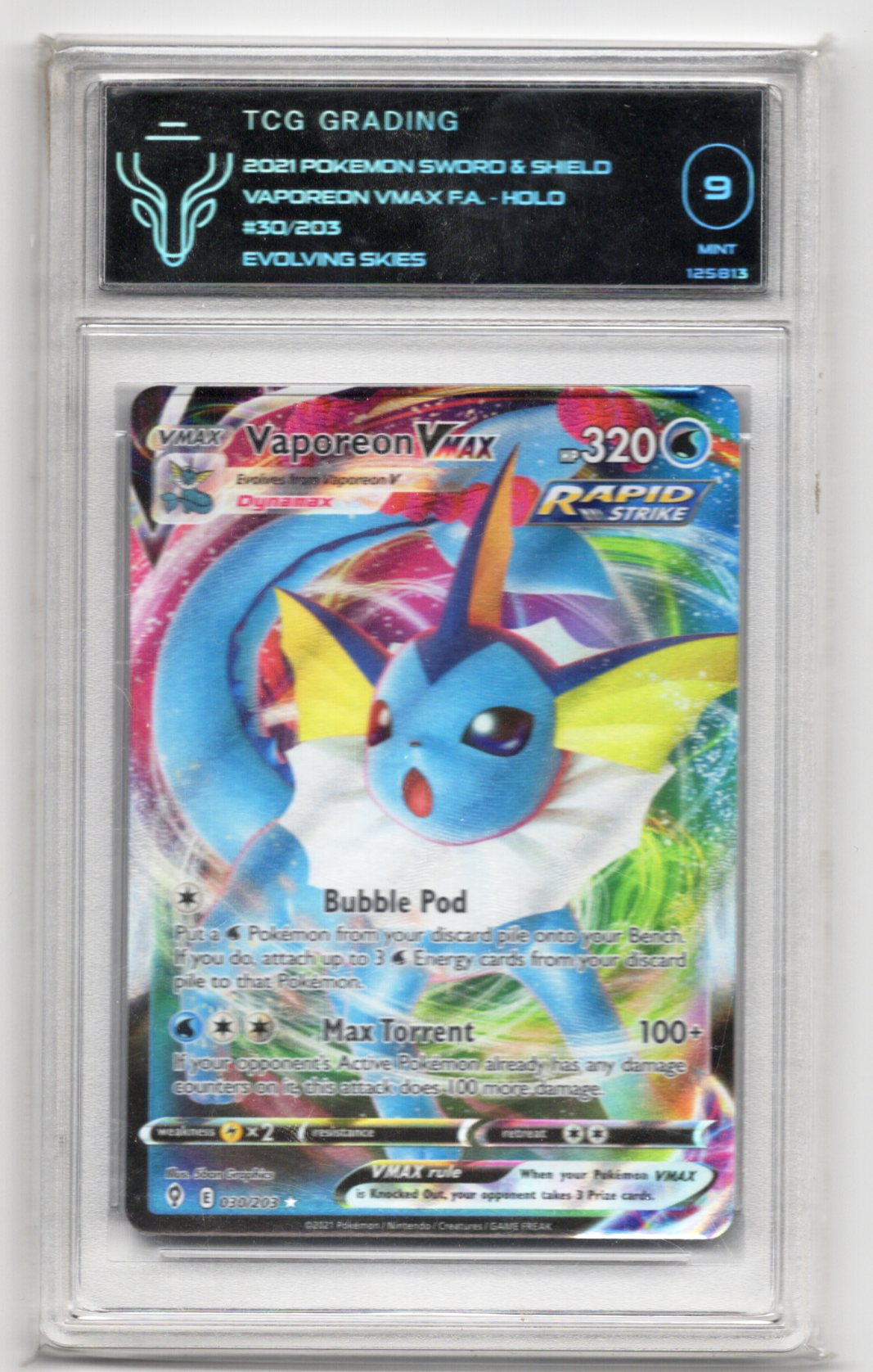 TGC 9 Pokemon TCG Vaporeon VMAX Evolving Skies 030/203 Holo Eng 2021
