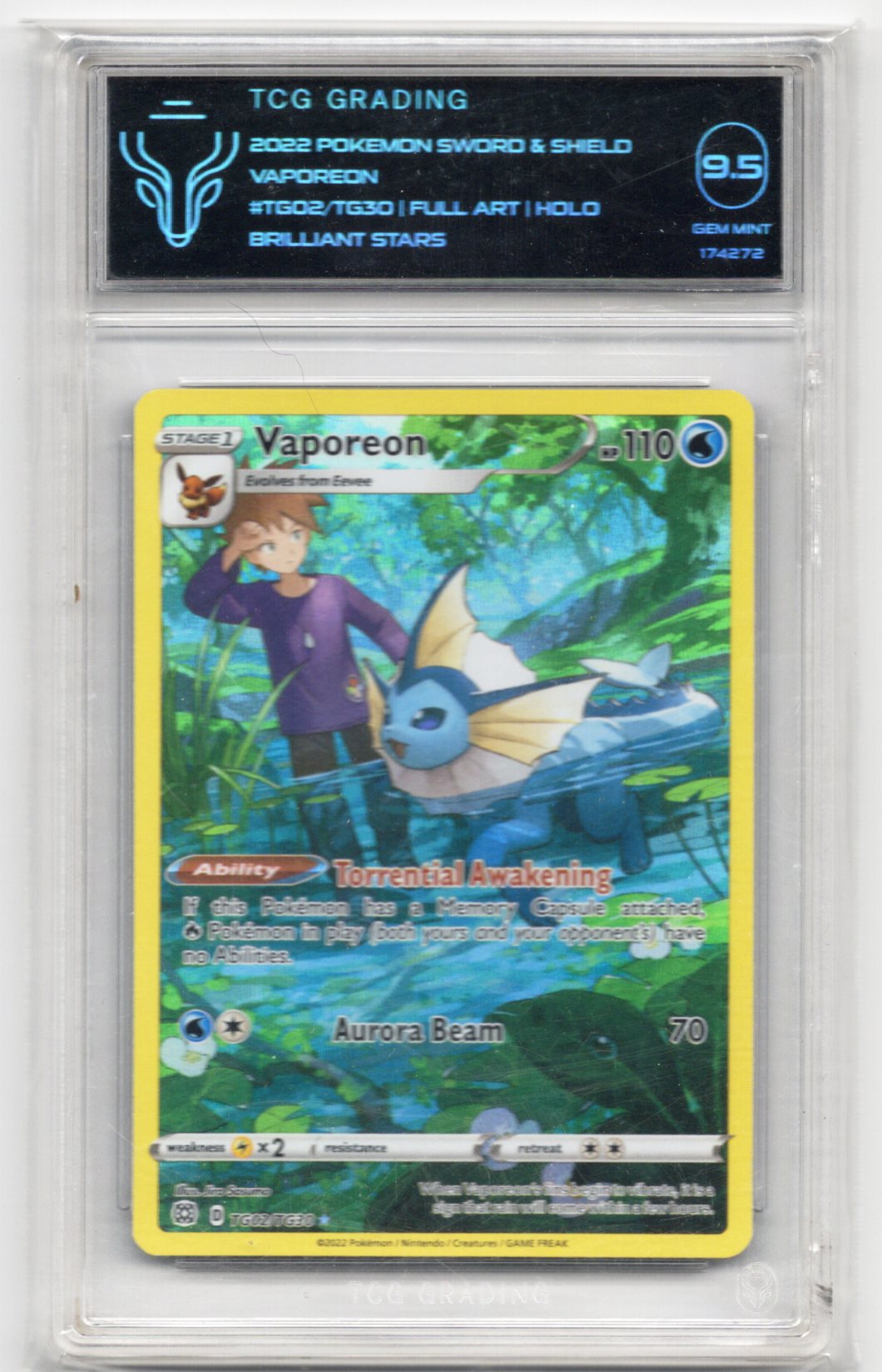 Pokémon TCG 9.5 2021 VMAX Climax Vaporeon 189/184 CHR Full Art Holo GEM MINT
