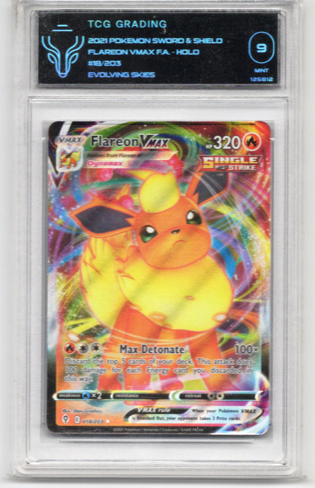 TGC Mint 9 - 2021 Pokemon English Evolving Skies Flareon VMAX #018/203