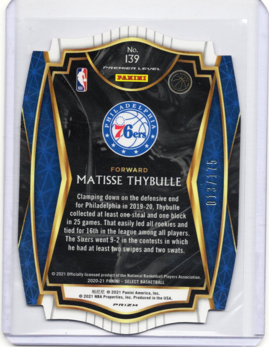 Matisse Thybulle 2020-21 Panini Select Orange Prizms Die Cut #15/65 76ers