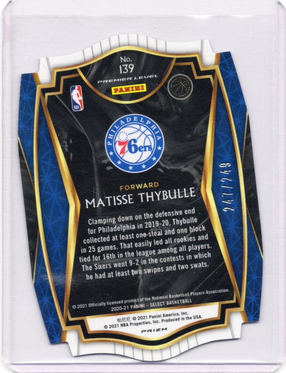 2021 Panini Select Basketball Matisse Thybulle Blue Prizm Die Cut #247/249