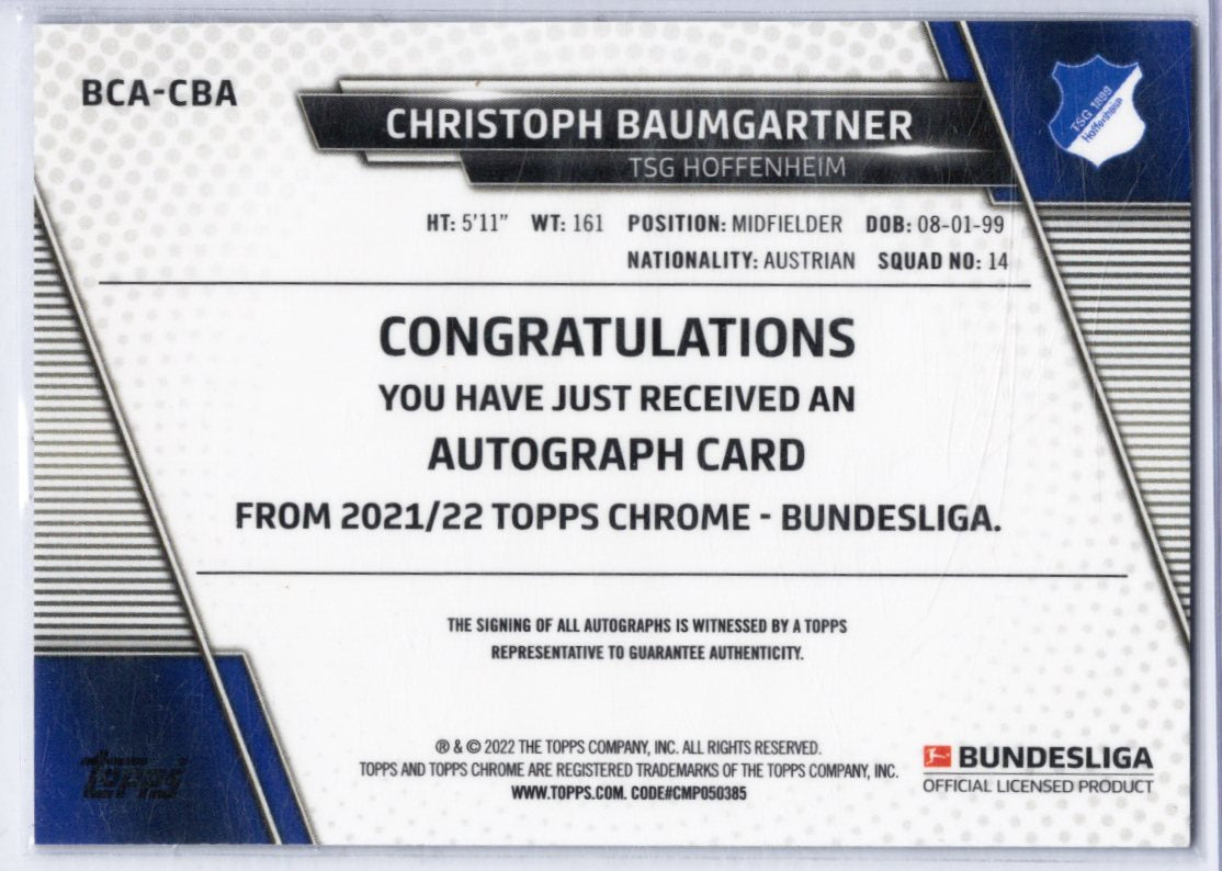 2021-22 Topps Chrome Bundesliga Chrome Christoph Baumgartner #BCA-CBA Auto