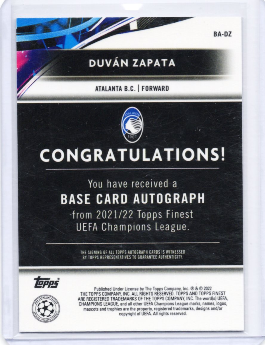 2021-22 Topps Finest UEFA Champions League Autograph Duván Zapata Auto #BA-DZ