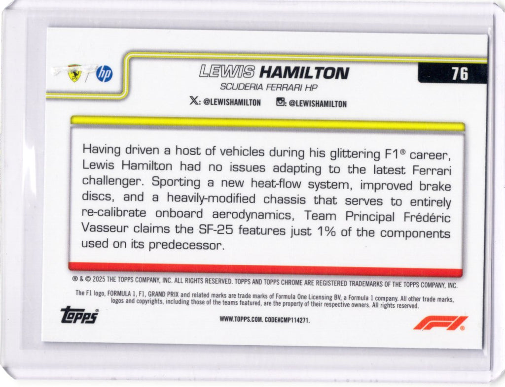 LEWIS HAMILTON 2025 TOPPS CHROME F1 #76 SCUDERIA FERRARI BLUE  REFRACTOR
