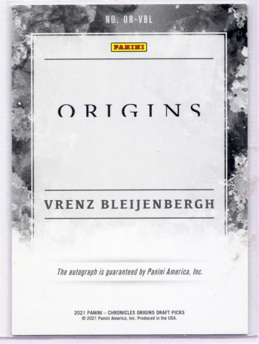 2021 Chronicles Draft Picks Vrenz Bleijenbergh Origins Rookie AUTO Purple 19/49