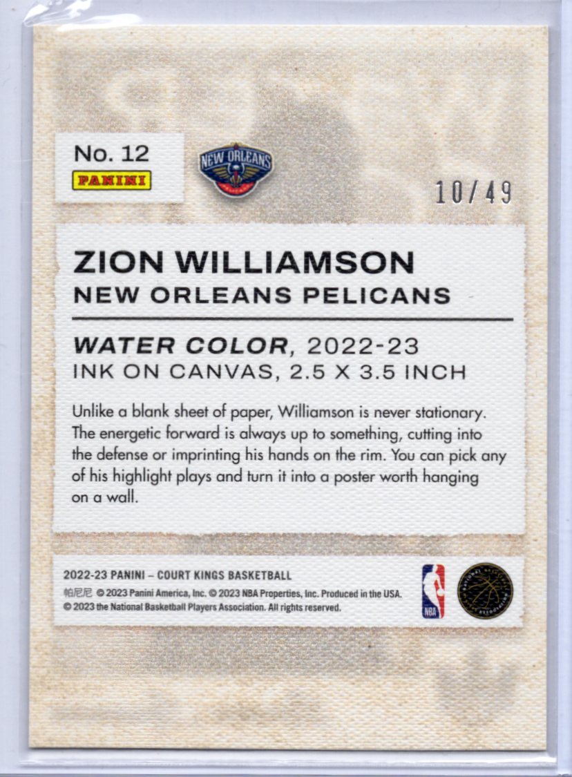 2022-23 Panini Court Kings Zion Willamson Ruby 10/49 Water Color Pelicans