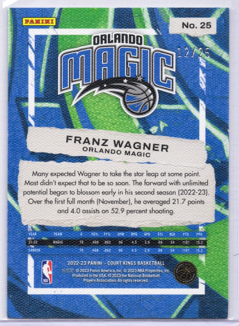 2022-23 Panini Court Kings Violet 12/25 Franz Wagner #25 7y2