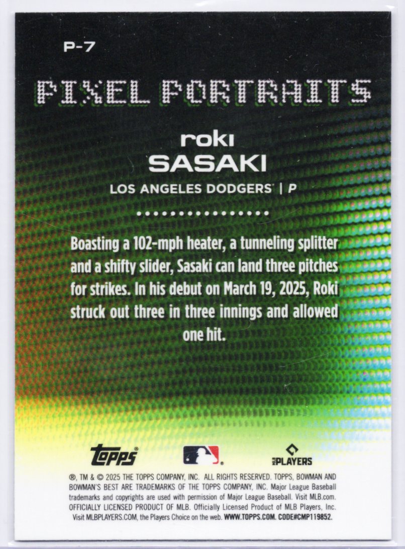 Roki Sasaki 2025 Bowman's Best #P-7 Pixel Portraits