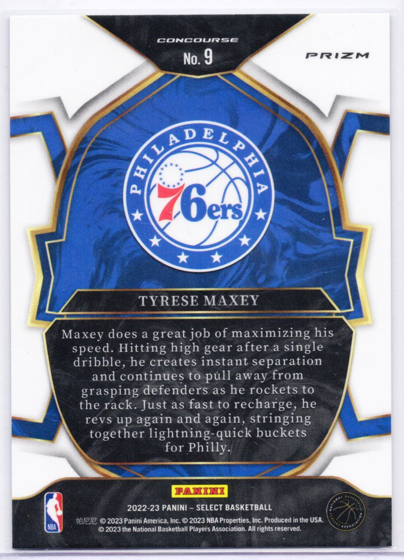 2022-23 Panini Select - Tyrese Maxey #9 Blue Cracked Ice Prizm - Philadelphia 76