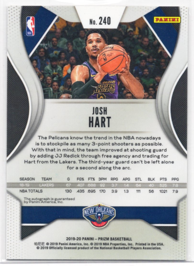 Josh Hart 2019-20 Panini Prizm Auto Signatures Pelicans #240