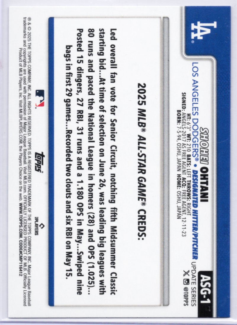 2025 Topps Chrome Shohei Ohtani Dodgers All-Star Game Crews ASGC-18