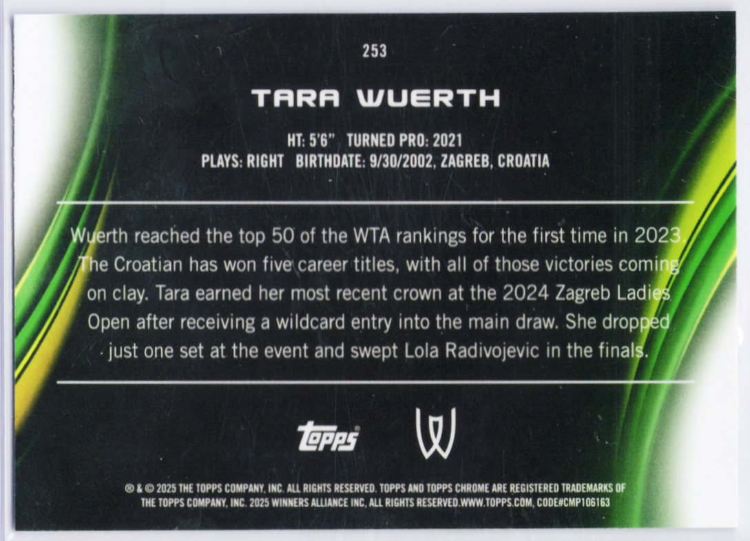 2025 Topps Chrome #253 Tara Wuerth Tennis Card