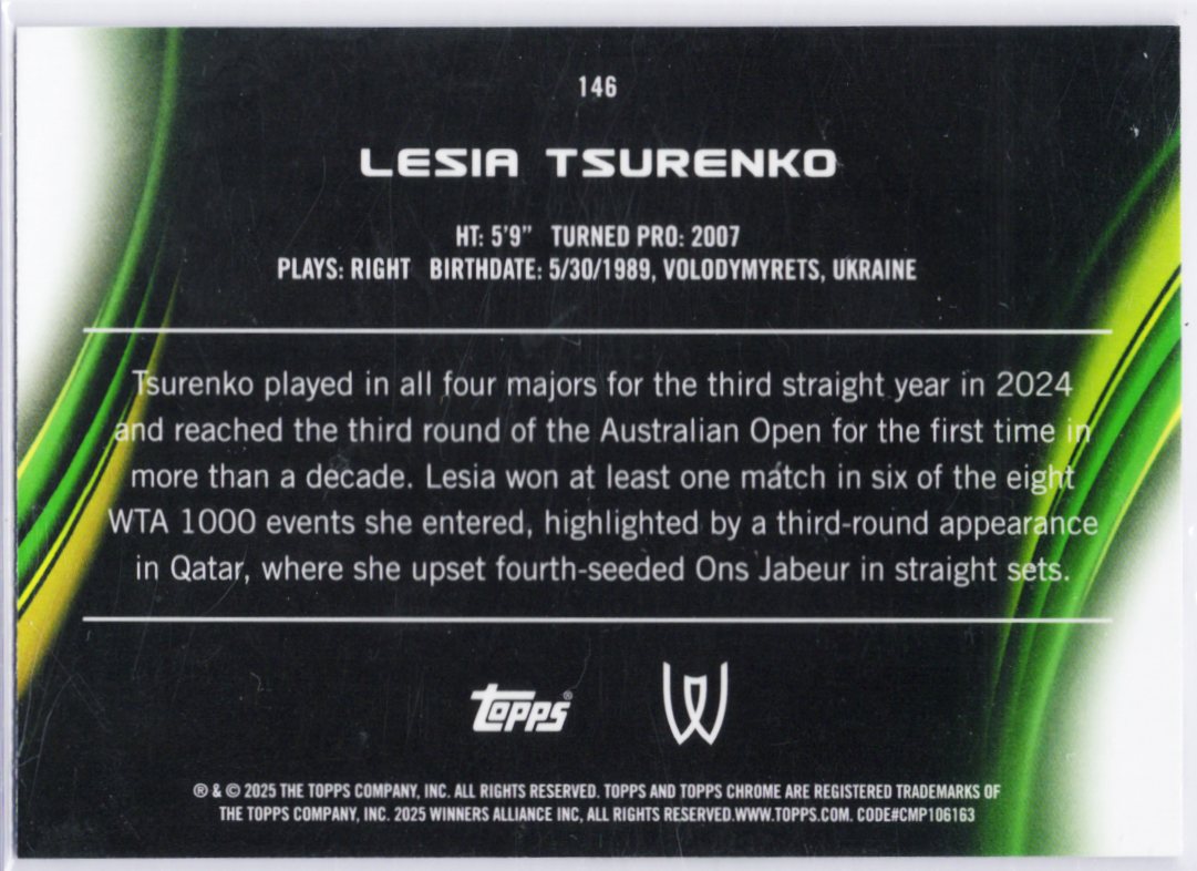 2025 Topps Chrome #146 Lesia Tsurenko Tennis Card