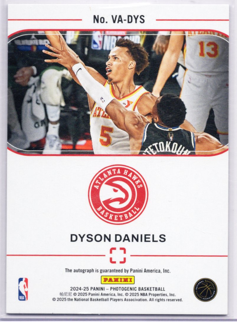 2024-25 Panini Photogenic VA-DYS VETERANS AUTO Dyson Daniels Hawks JERSEY NUMBER 73/75