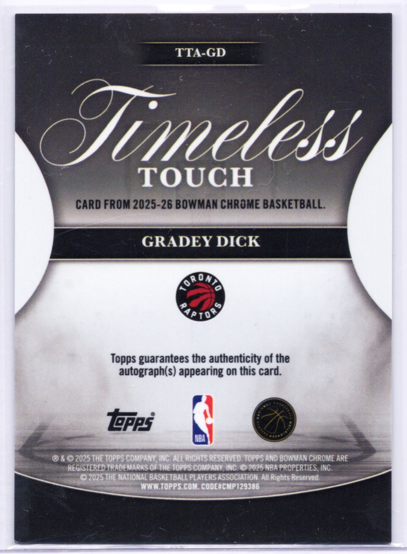 2025-26 TOPPS BOWMAN CHROME #TTA-GD GRADEY DICK TIMELESS TOUCH AUTO