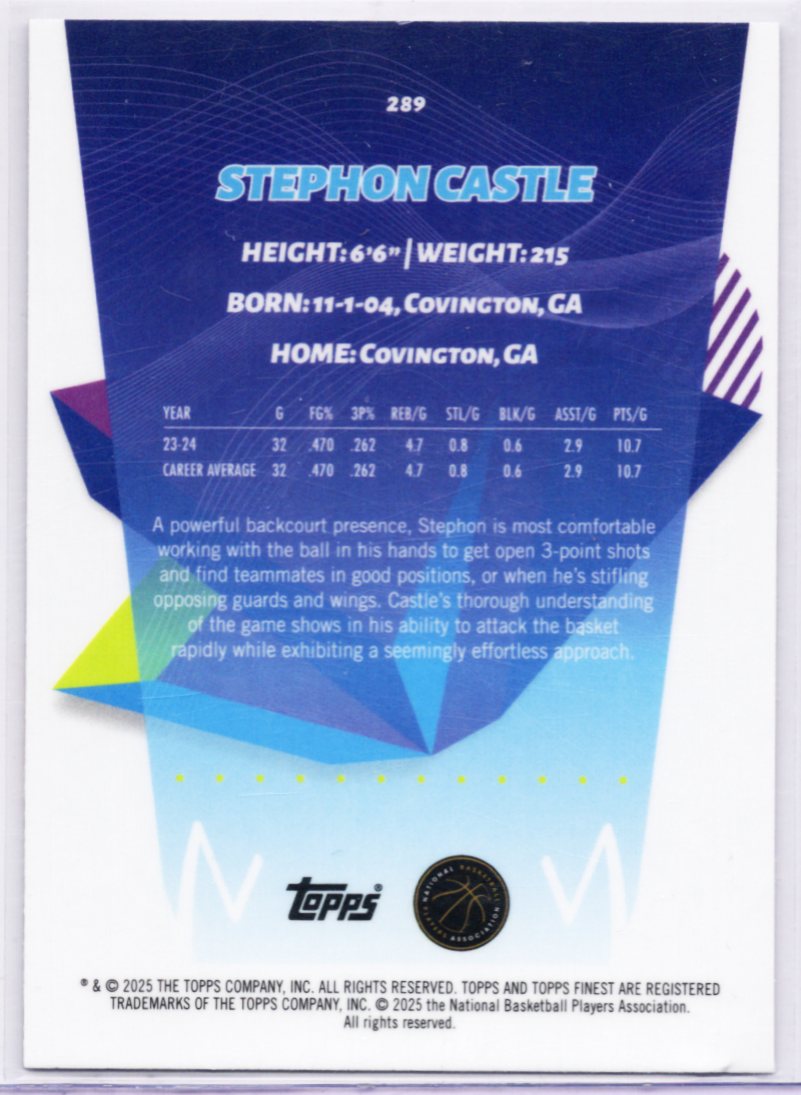 2024-25 Topps Finest - Rare #289 Stephon Castle (RC) San Antonio Spurs
