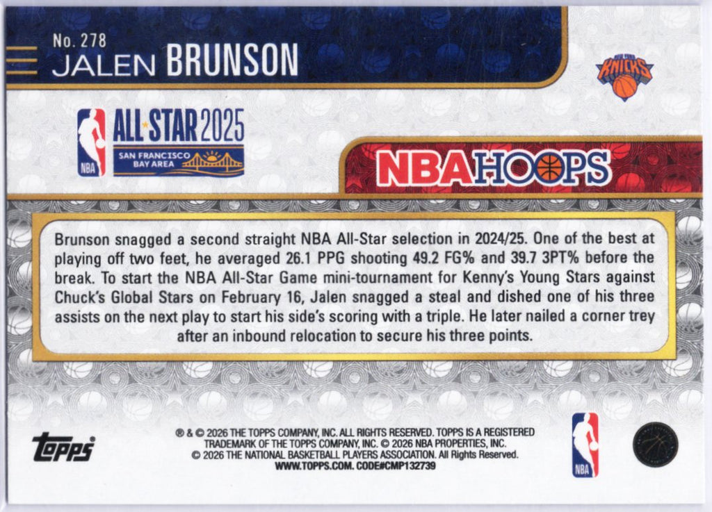 2025-26 Topps NBA Hoops Basketball All Star Jalen Brunson #278 Rainbow