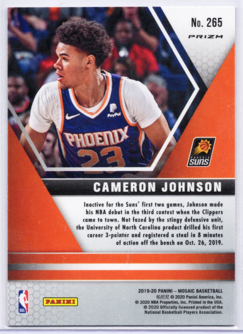 2019-20 Mosaic Pink Camo Prizm Cameron Johnson RC NBA Debut Phoenix Suns #265 SP