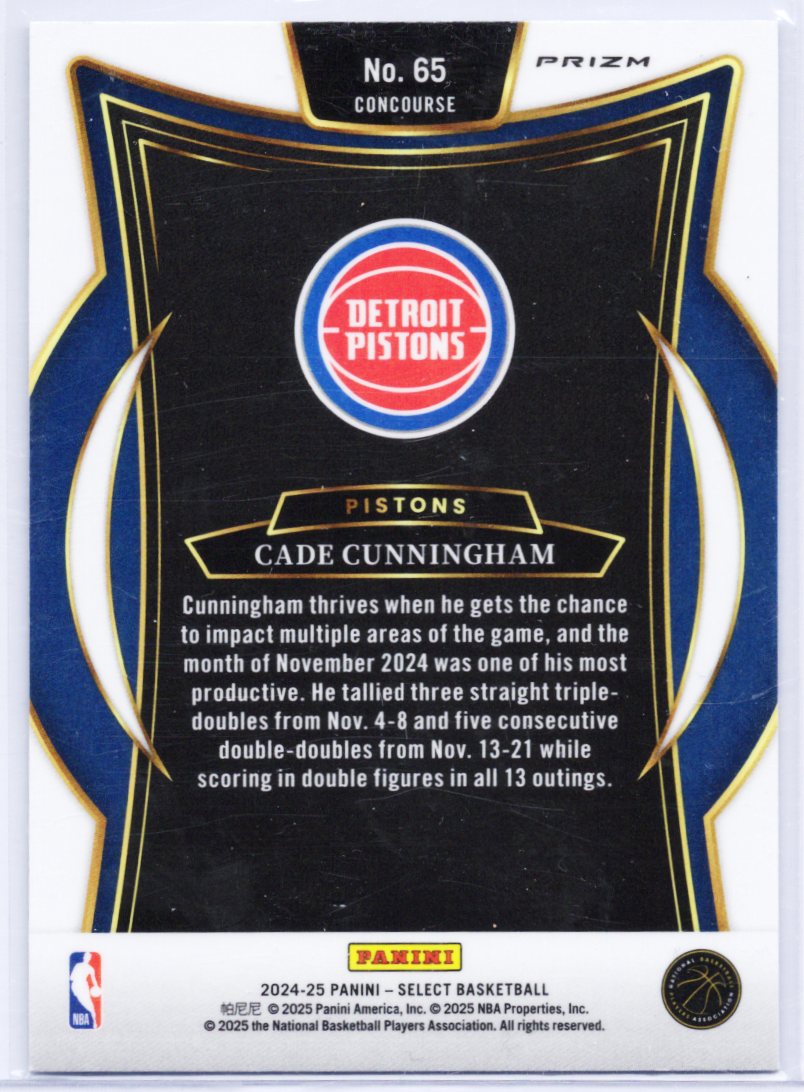 Cade Cunningham - 2024-25 Select Concourse #65 Silver Prizm Parallel
