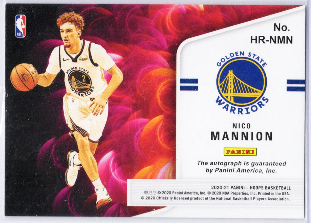 2020-21 Panini NBA Hoops Hot AUTO #HR-NMN Nico Mannion Golden State Warriors RC