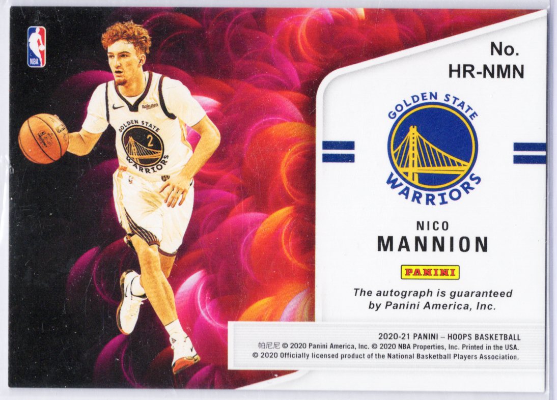 2020-21 Panini NBA Hoops Hot AUTO #HR-NMN Nico Mannion Golden State Warriors RC