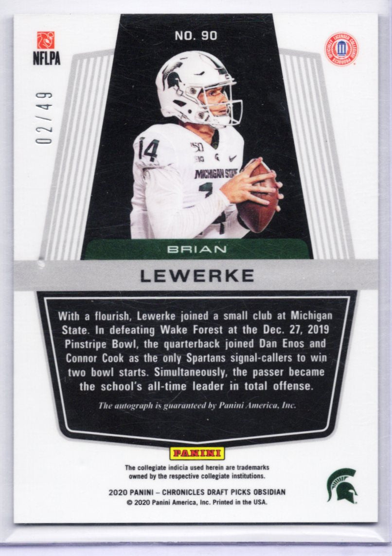 2020 Panini Obsidian Draft Picks BRIAN LEWERKE Purple AUTO RC Rookie 02/49