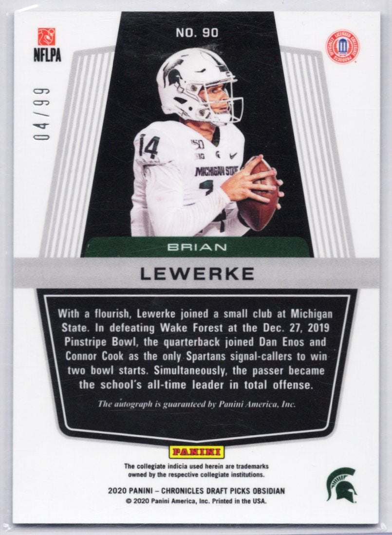 2020 Panini Obsidian Draft Picks 04/99 Brian Lewerke #90 Rookie Auto RC 0ce9