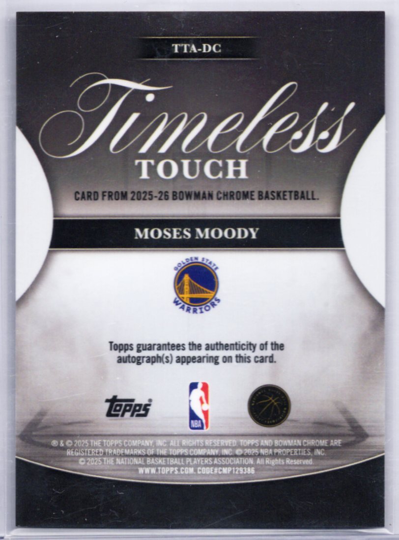 2025-26 Topps Bowman Chrome Moses Moody Timeless Touch Auto