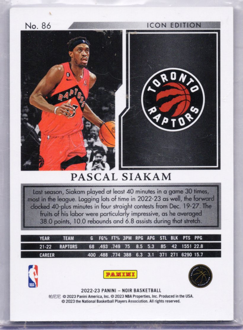 Pascal Siakam 2022-23 Panini Noir Icon Edition Base 39/99 #86