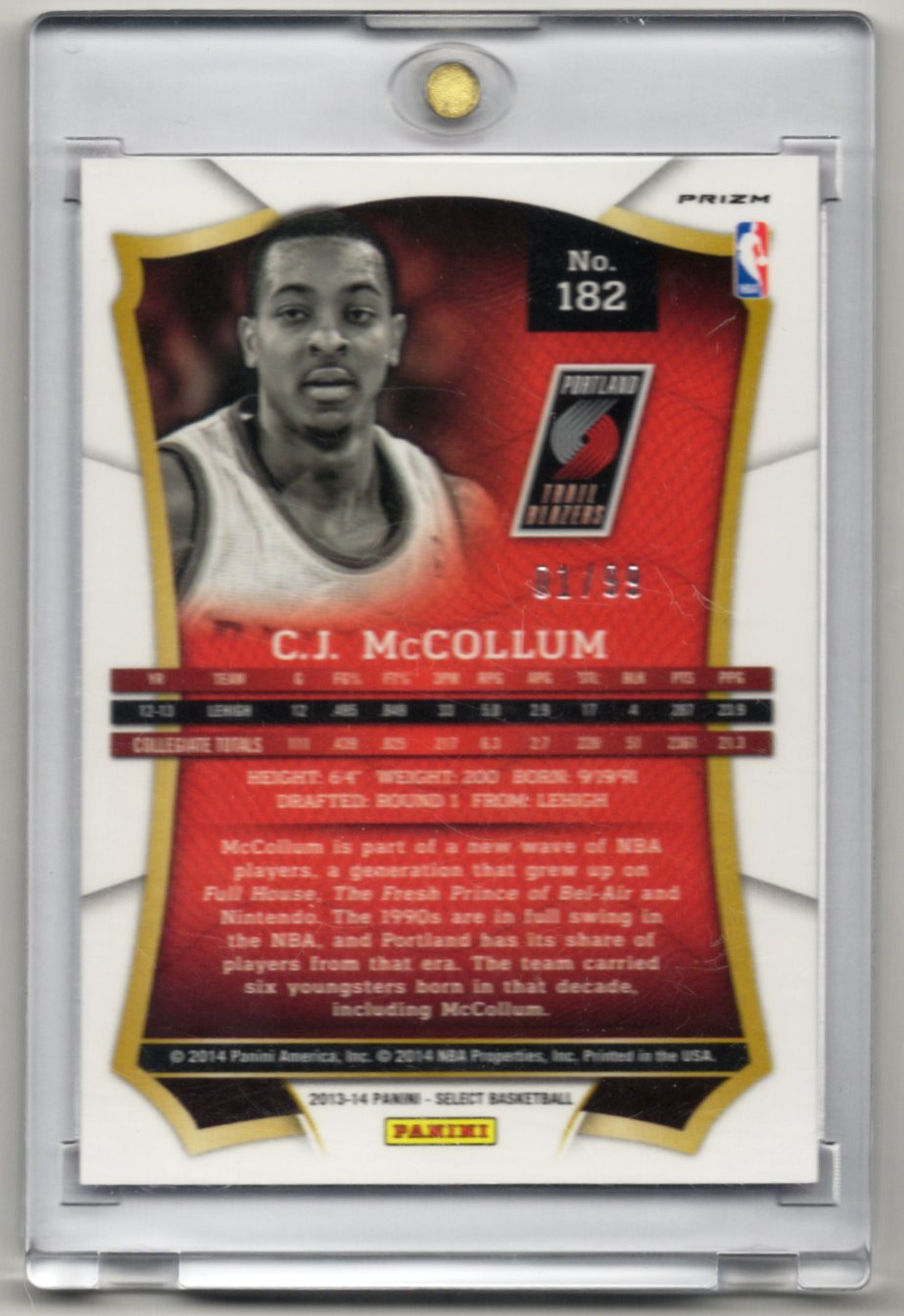 Panini 2013-14 Select White Hot CJ McCollum #30 Purple Prizm 1/99 RC