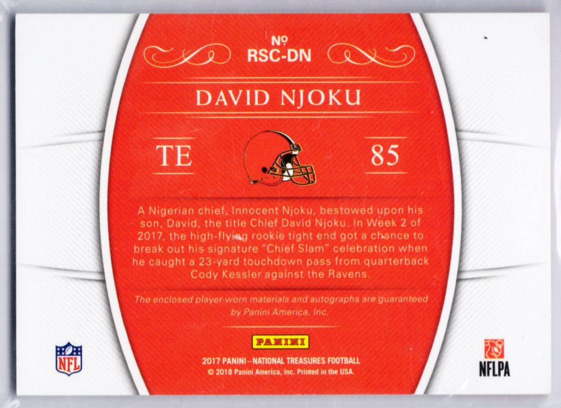 2017 Panini National Treasures DAVID NJOKU RC Rookie Dual Patch Auto 1/99 #RSC-DN