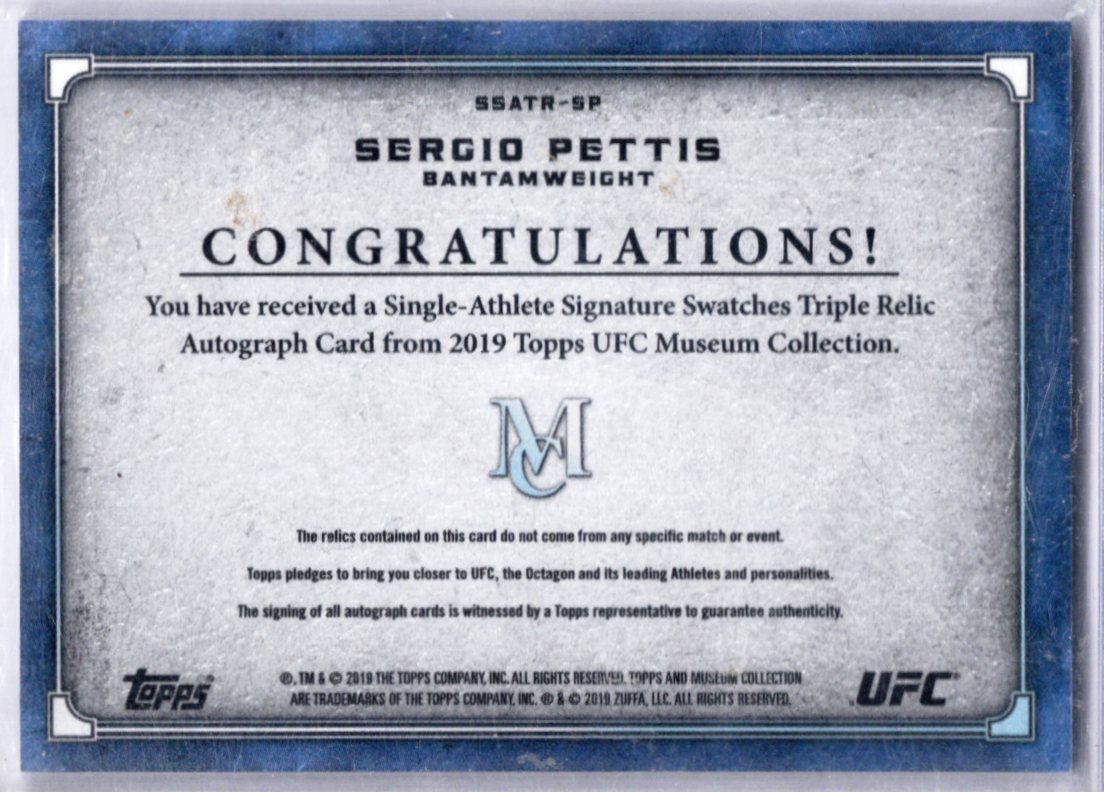 2019 Topps Museum Collection 15/199 Sergio Pettis #SSATR-SP Auto