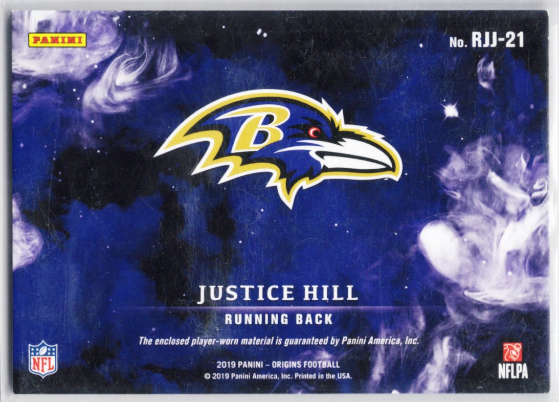 2019 Panini Origins *Justice Hill **Card #RJJ-21** TRI-COLOR RELIC * #'d /25