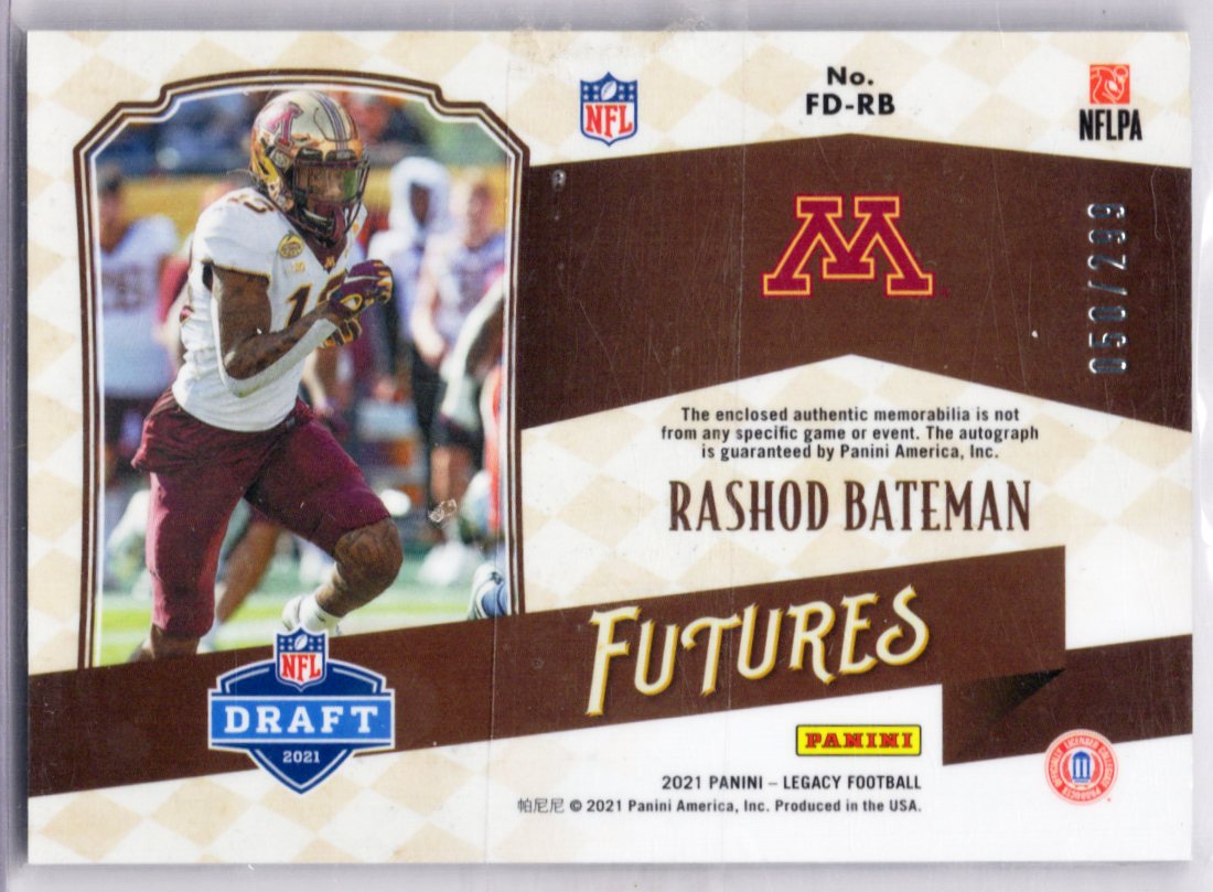 2021 Panini Legacy - Futures Dual Patch Autographs Rashod Bateman #FD-RB 050/299