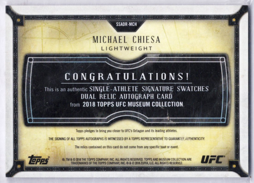 Michael Chiesa 2018 Museum Collection Auto Dual Relic 11/90 UFC- 3367