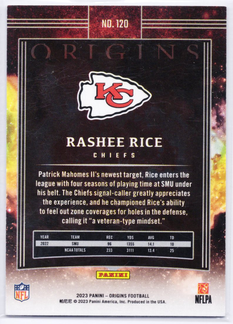 Panini 2023. Origins Rookies. Rashee Rice RC #120 Kansas City Chiefs